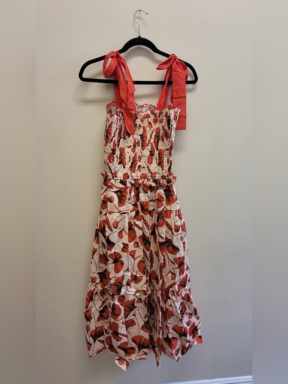 En Saison Coral and White Floral Tie-Shoulder Maxi Dress